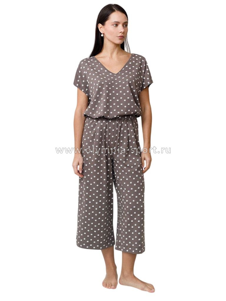 Брюки женские Vilatte D44.162 кофе-белый лапы